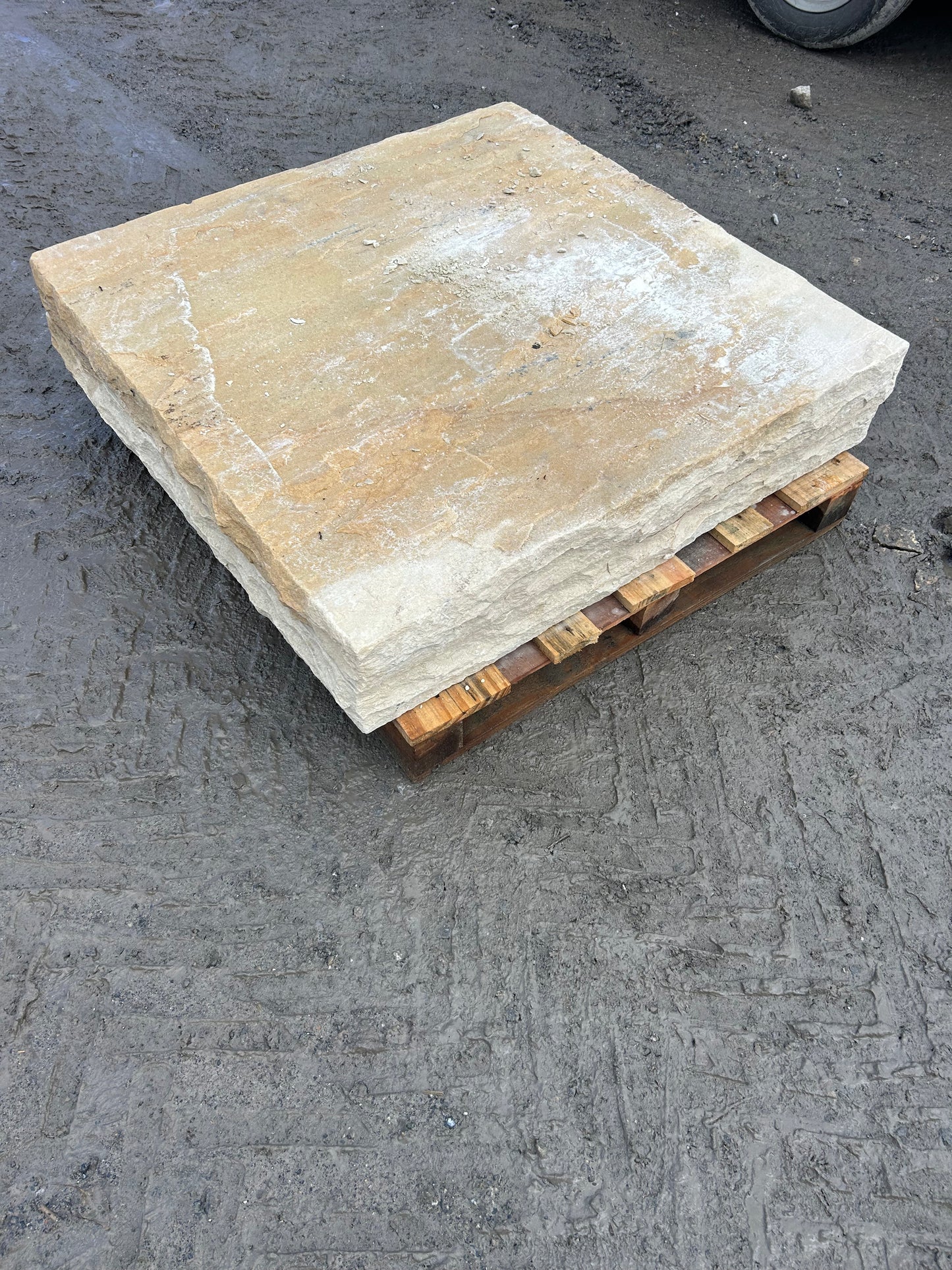 Tipperary Cream Sandstone Large 1000mm Pair of Flat Chiseled Pier Caps on pallet / free delivery Ireland