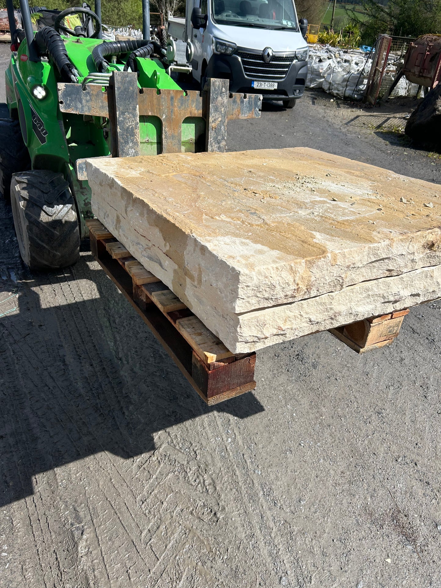 Tipperary Cream Sandstone Large 1000mm Pair of Flat Chiseled Pier Caps on pallet / free delivery Ireland