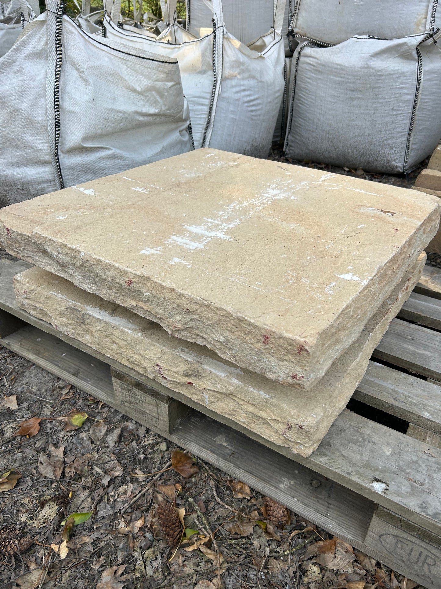 Tipperary Sandstone Pier Caps 800mm x 800mm x 80mm / chisel faced / Sold as a pair.