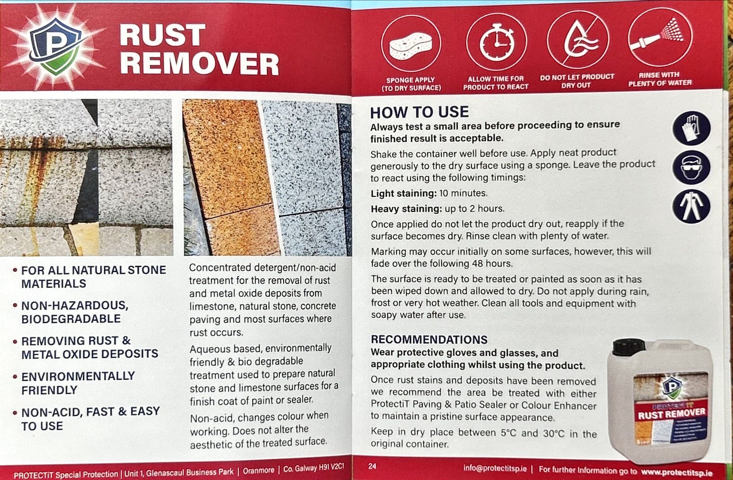 Natural Stone Rust Remover x 1 Litre Bottle / Free Delivery in Ireland