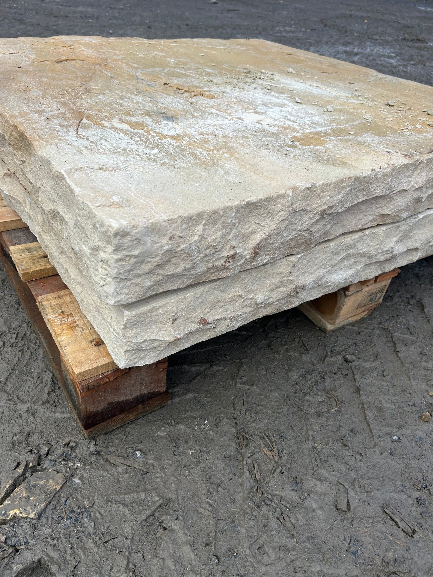 Tipperary Cream Sandstone Large 1000mm Pair of Flat Chiseled Pier Caps on pallet / free delivery Ireland