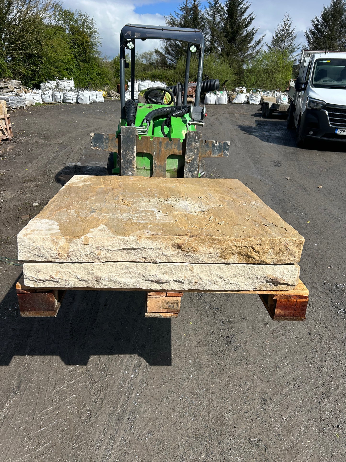 Tipperary Cream Sandstone Large 1000mm Pair of Flat Chiseled Pier Caps on pallet / free delivery Ireland