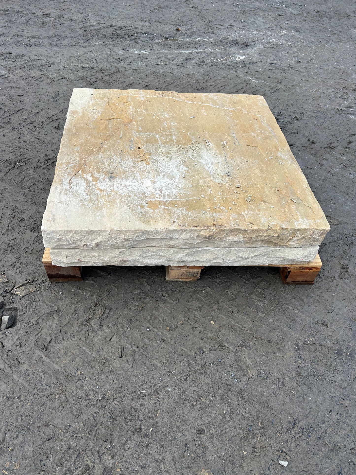 Tipperary Cream Sandstone Large 1000mm Pair of Flat Chiseled Pier Caps on pallet / free delivery Ireland