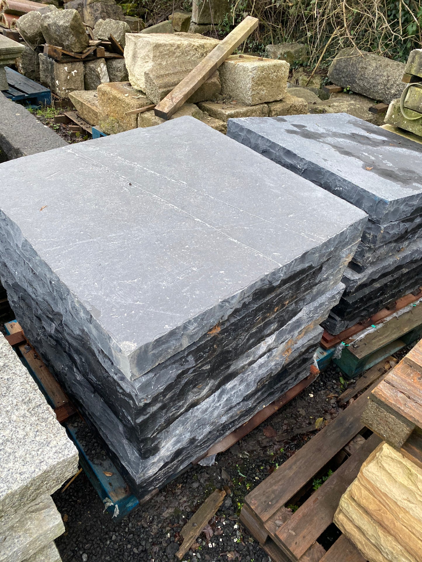 Valentia Black Limestone Pier Caps Chiseled 600mm x 600mm x 80mm ( Sold as a pair on pallet ) Free Delivery in Ireland
