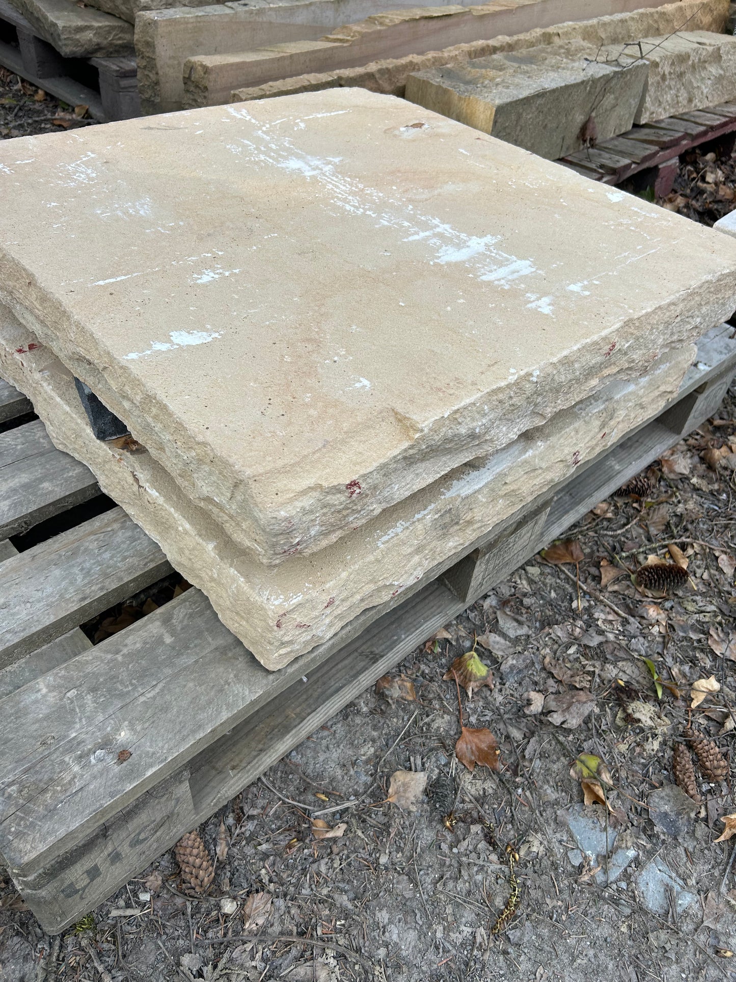 Tipperary Sandstone Pier Caps 800mm x 800mm x 80mm / chisel faced / Sold as a pair.