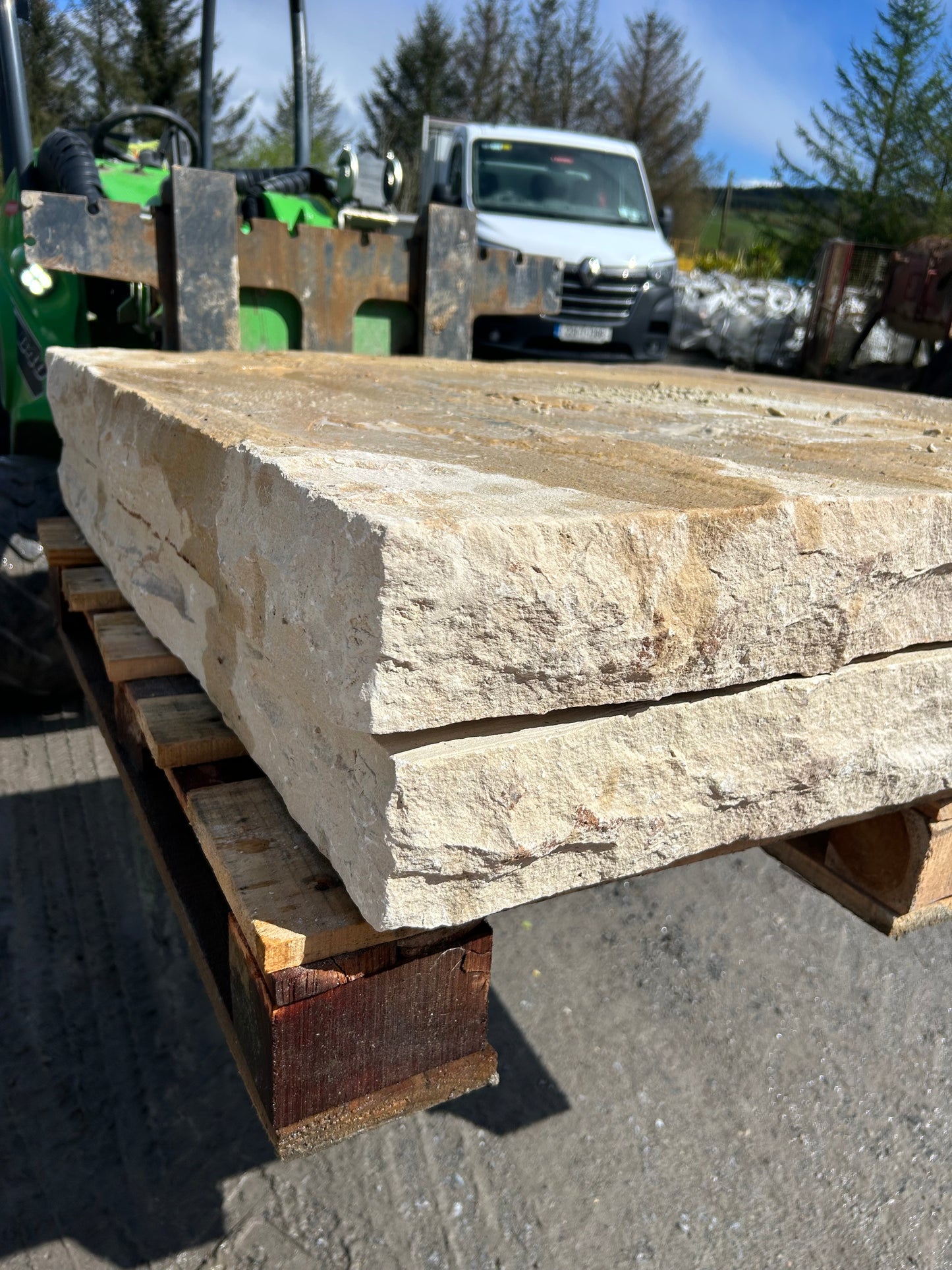Tipperary Cream Sandstone Large 1000mm Pair of Flat Chiseled Pier Caps on pallet / free delivery Ireland
