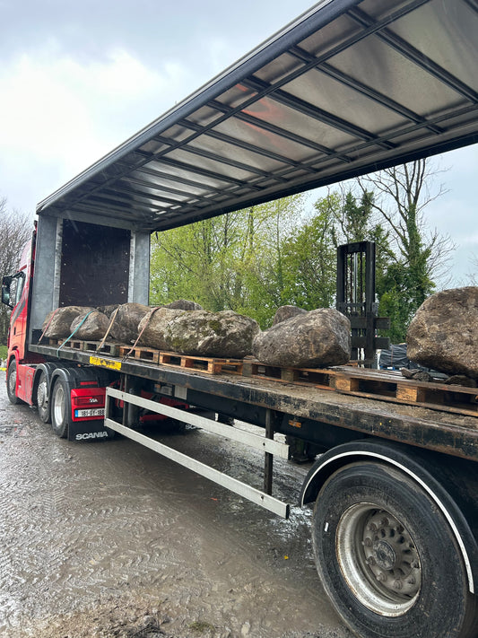 A January Sale on 20 large Glacial Granite Round Landscape Boulders on Pallets with Free Delivery in Ireland / 50%Off!!!!
