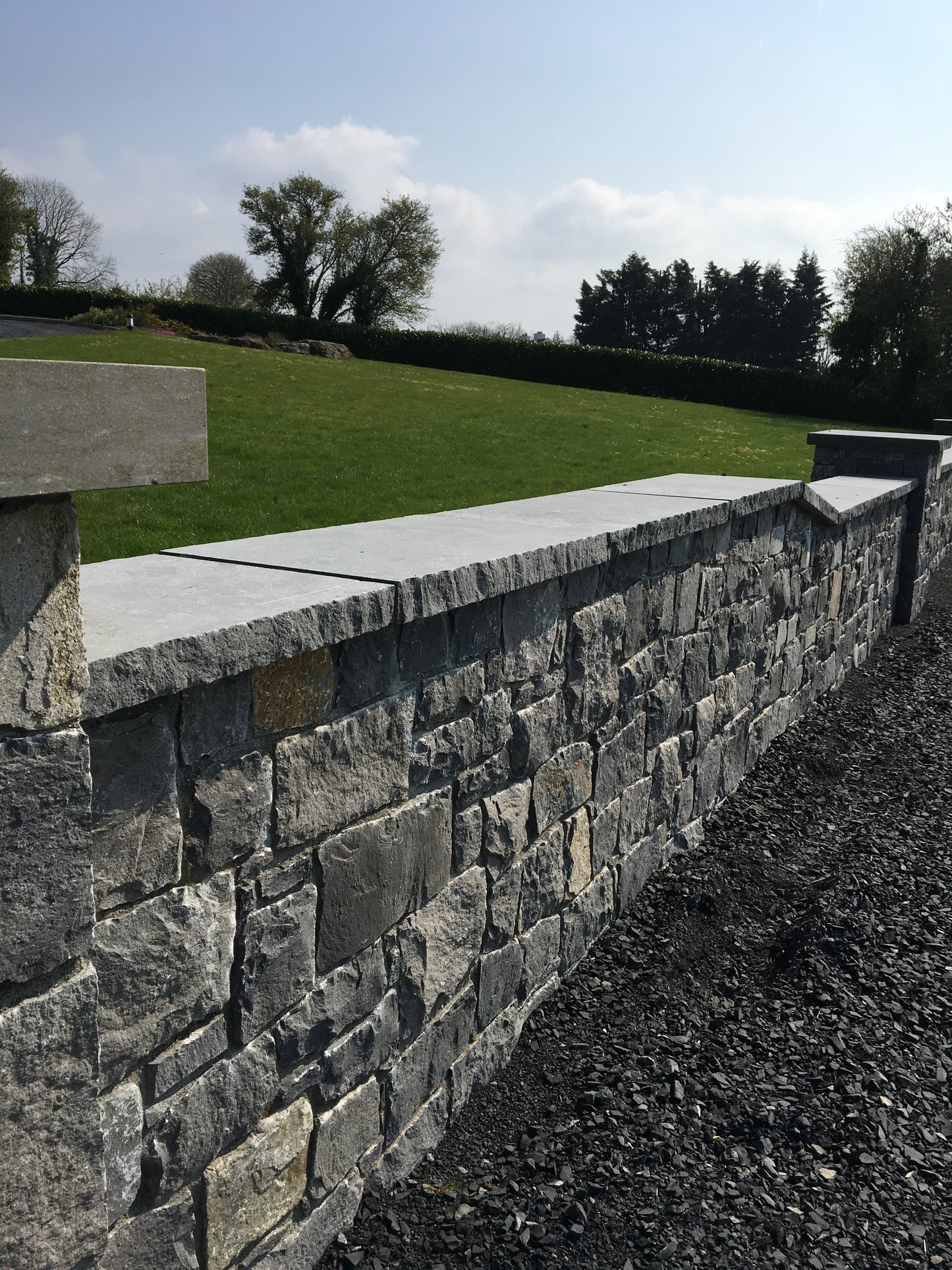 Kilkenny Blue Limestone Chisel Edged 450mm wide x 80mm thick wall capping x 5 linear meters on a pallet/ Free Delivery in Ireland