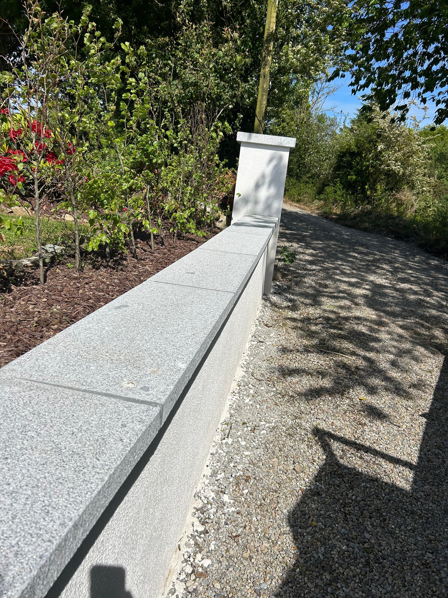 Merrion Silver Grey Granite Flat Bush Hammered Wall Caps 500mm Wide x 80mm x 5 Linear Meters on a Pallet. / Free Delivery in Ireland