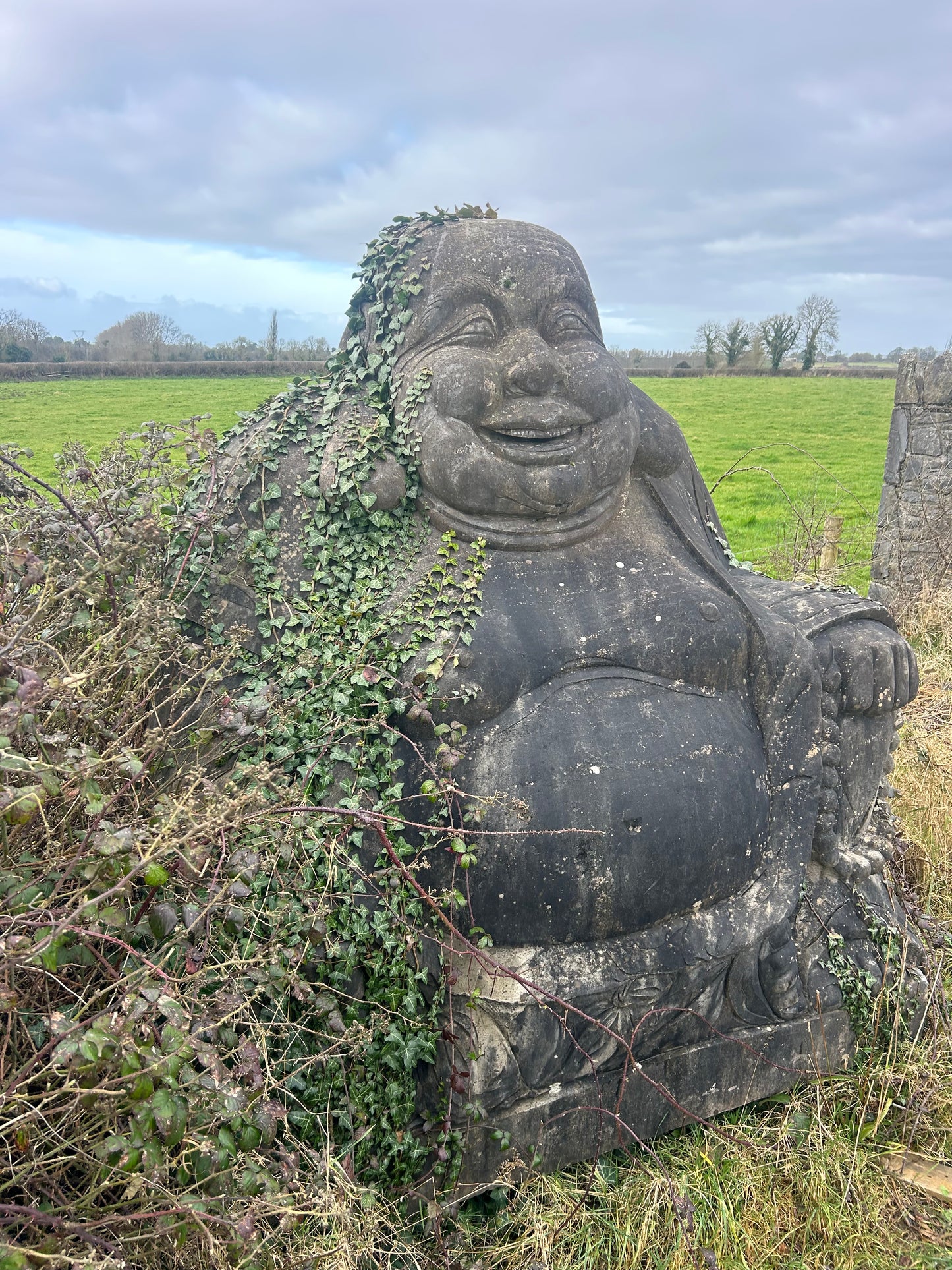 Attract Abundance , Happiness , Contentment into your life with the Large Happy Buddha Statue 2.2 m high x 8000 kilos in solid limestone natural stone / Free Delivery in Ireland