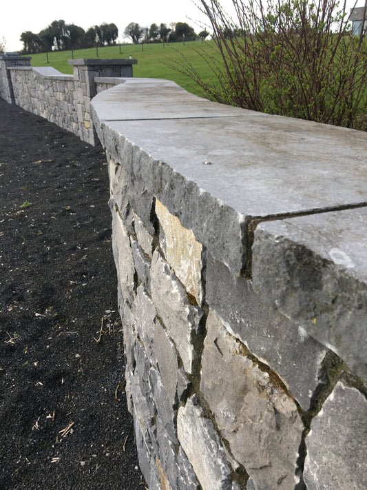 Kilkenny Blue Limestone Chisel Edged 450mm wide x 80mm thick wall capping x 5 linear meters on a pallet/ Free Delivery in Ireland