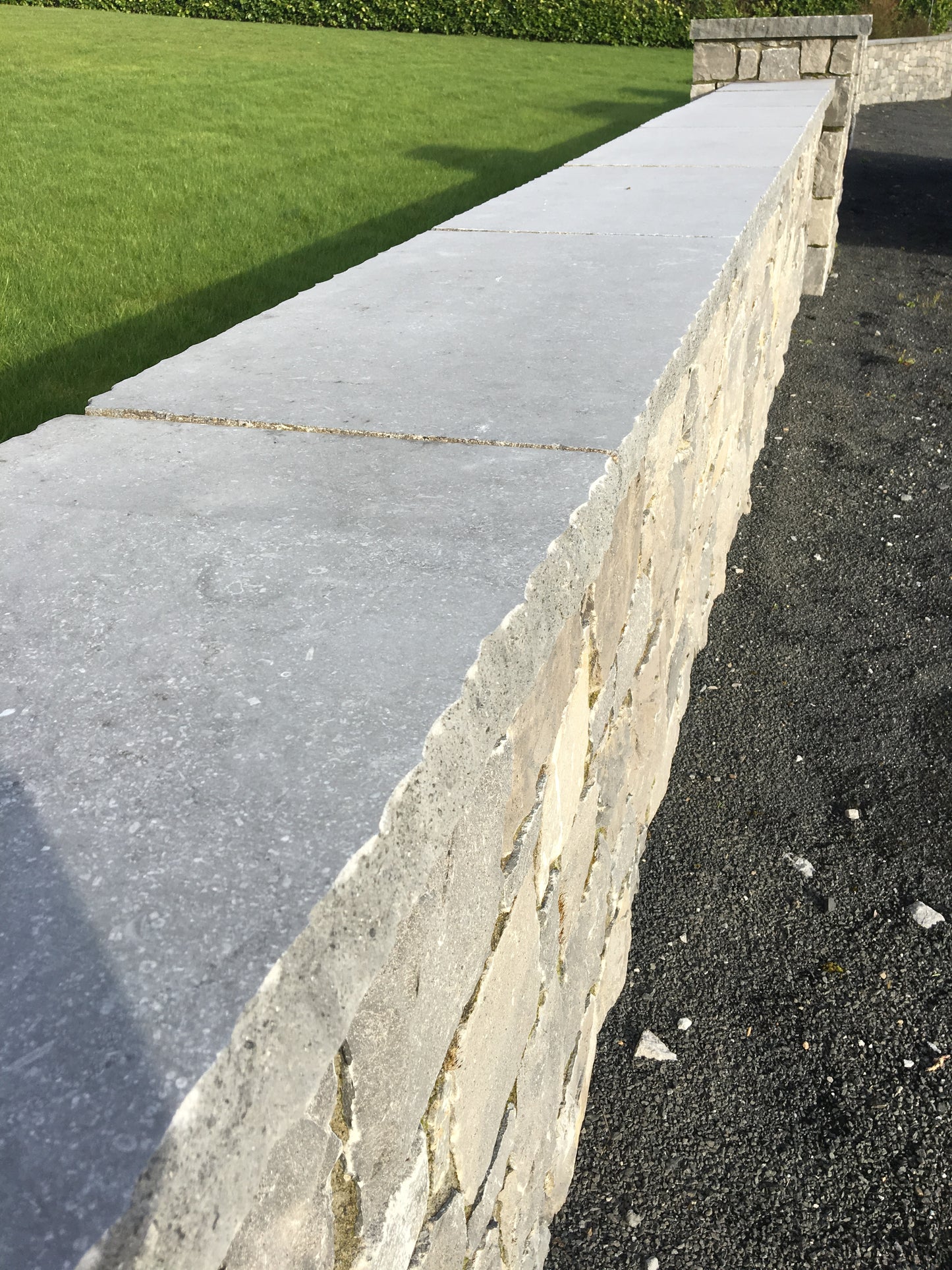 Kilkenny Blue Limestone Chisel Edged 450mm wide x 80mm thick wall capping x 5 linear meters on a pallet/ Free Delivery in Ireland