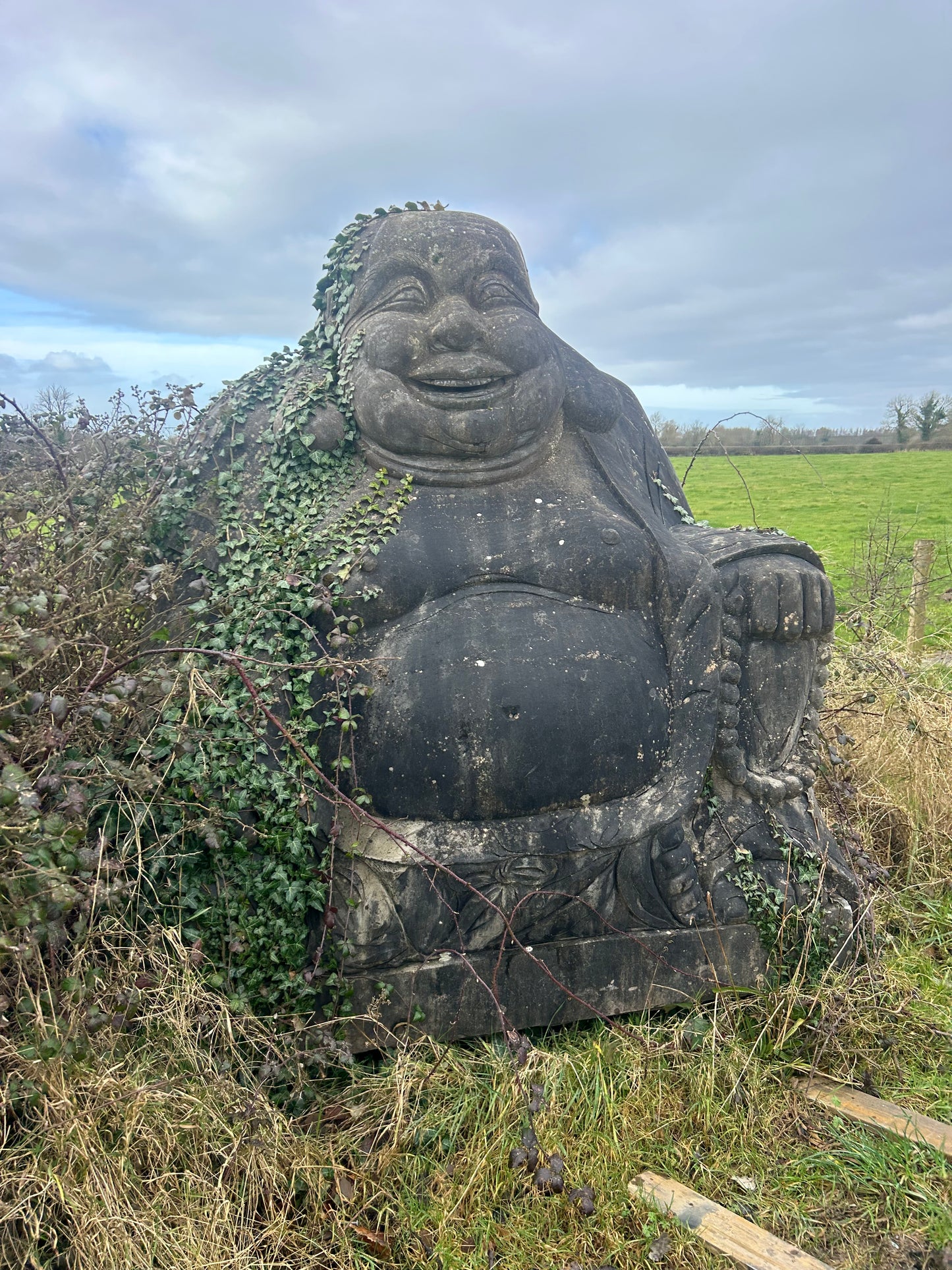 Attract Abundance , Happiness , Contentment into your life with the Large Happy Buddha Statue 2.2 m high x 8000 kilos in solid limestone natural stone / Free Delivery in Ireland