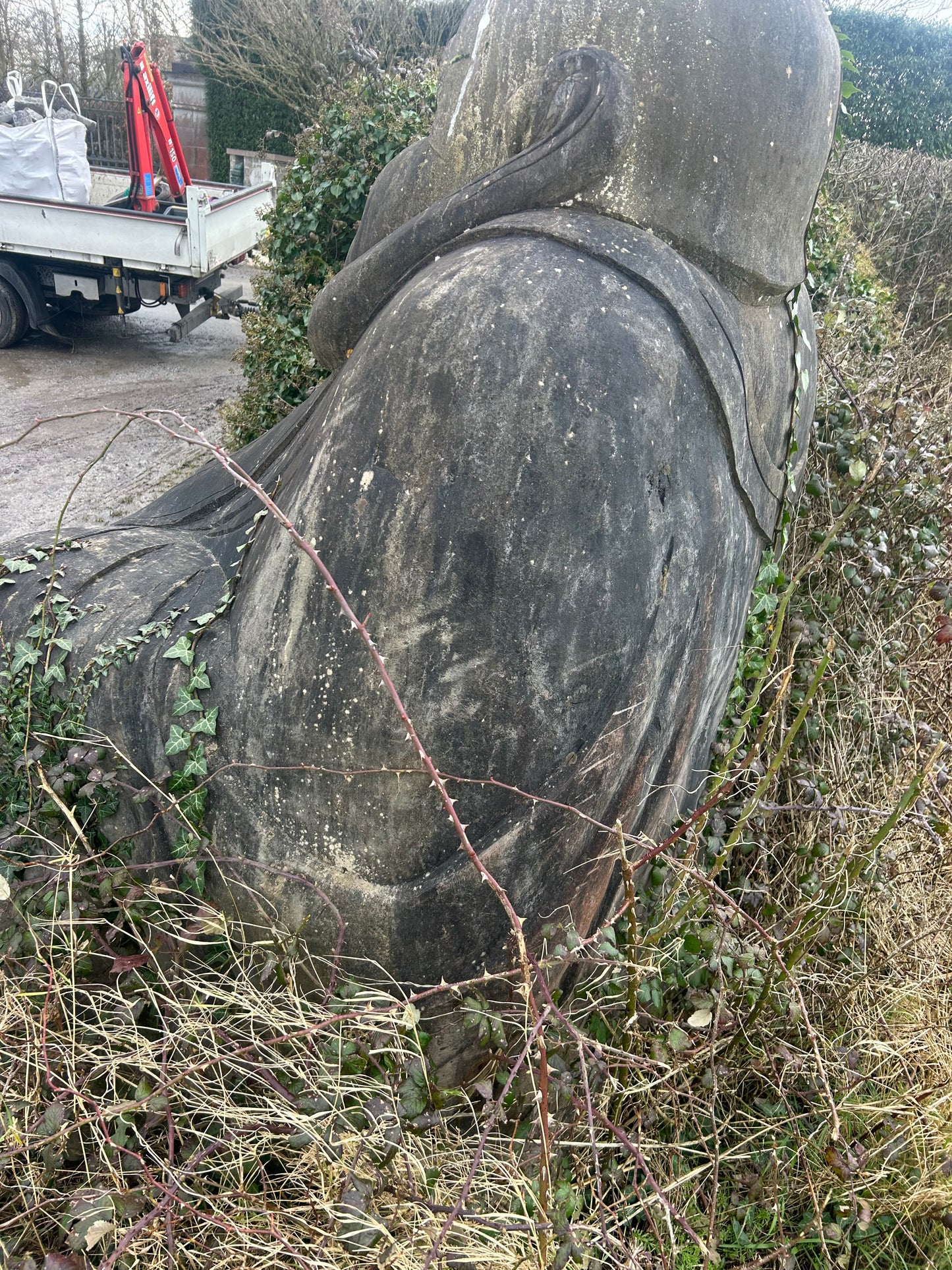 Attract Abundance , Happiness , Contentment into your life with the Large Happy Buddha Statue 2.2 m high x 8000 kilos in solid limestone natural stone / Free Delivery in Ireland