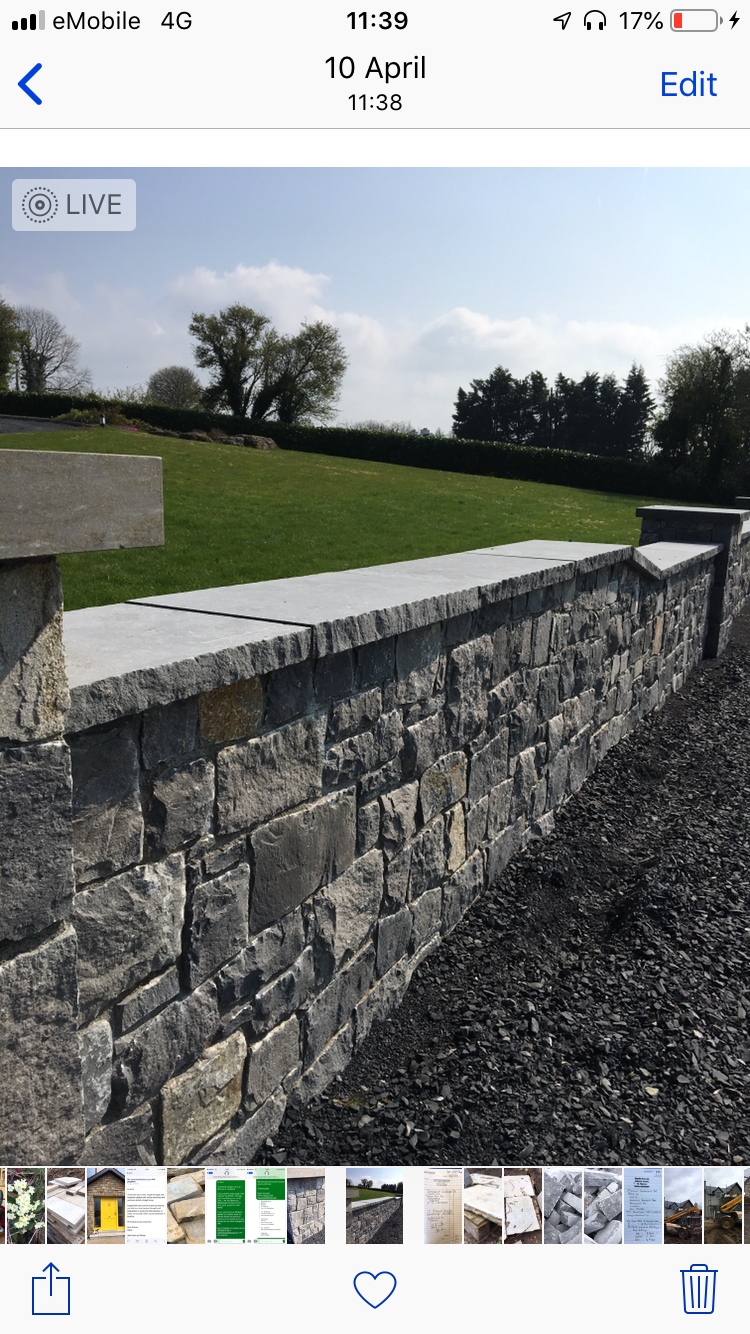 Kilkenny Blue Limestone Chisel Edged 450mm wide x 80mm thick wall capping x 5 linear meters on a pallet/ Free Delivery in Ireland
